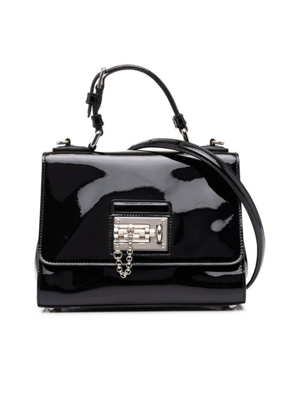 Dolce & Gabbana Shoulder Bag 2-Way Top Handle Black Patent Leather